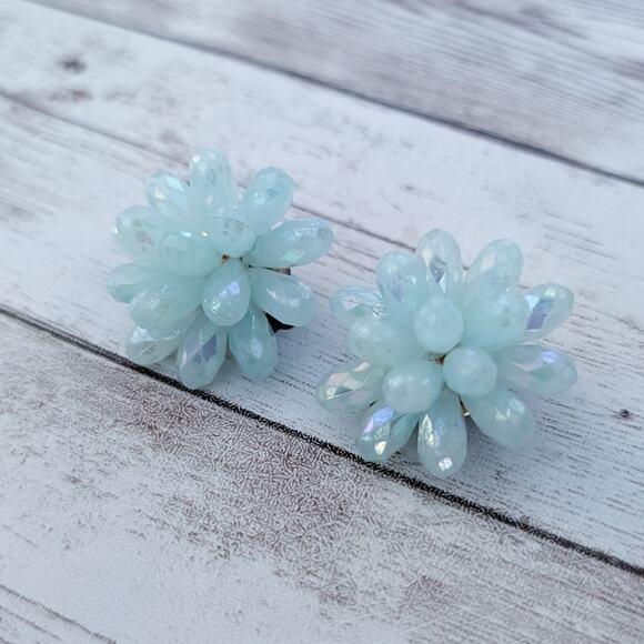 Vintage Clip On Earrings Large Light Green Stamped Western Germany - Picture 2 of 6